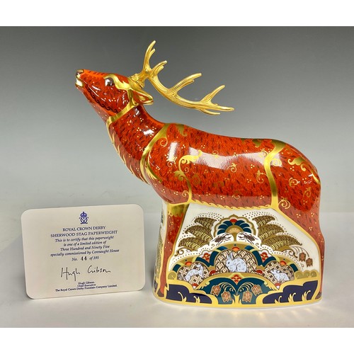 65 - A Royal Crown Derby paperweight, Sherwood Stag, commissioned by Connaught House, limited edition 44/... 