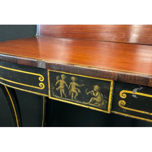 2138 - A Regency Neoclassical style card table, rosewood cross-banded walnut top, ebonised base with painte... 