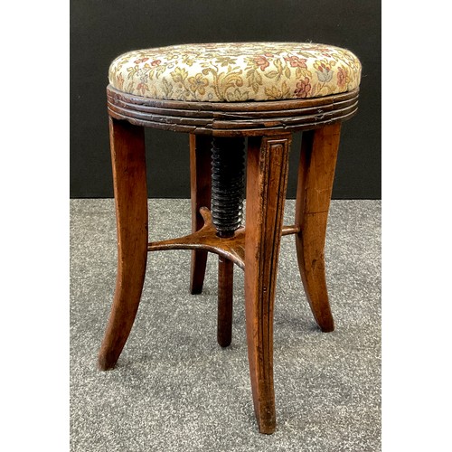 1921 - A Regency walnut rise-and-fall piano stool, 45cm high (lowest position) x 32.5cm diameter.