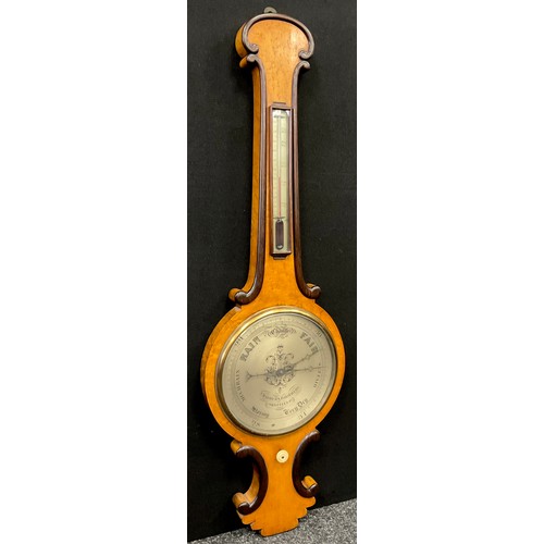 1580 - A Victorian mercury barometer, by Chadburn Brothers, of Sheffield, bird’s-eye maple banjo-shaped cas... 