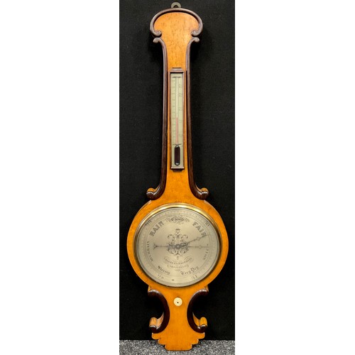 1580 - A Victorian mercury barometer, by Chadburn Brothers, of Sheffield, bird’s-eye maple banjo-shaped cas... 