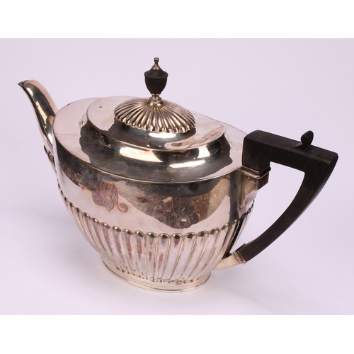 163 - A Queen Anne style silver spirit tea kettle on stand, ebonised handle terminating in shells over a g... 