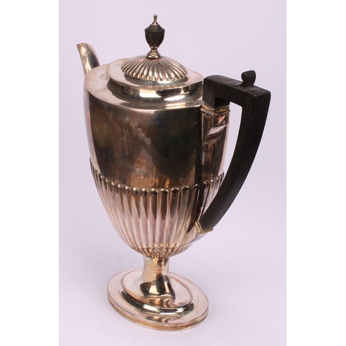 163 - A Queen Anne style silver spirit tea kettle on stand, ebonised handle terminating in shells over a g... 