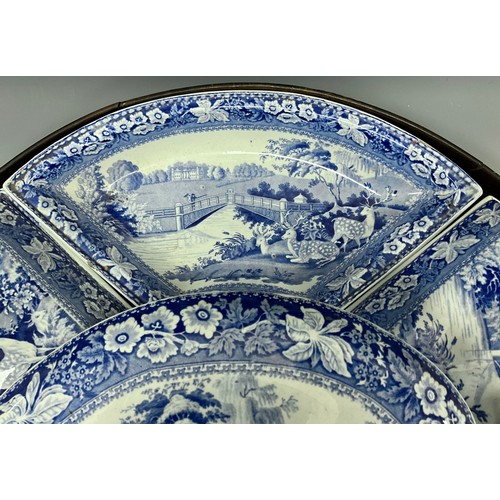 1190 - A 19th century Ridgways supper set on tray, transfer printed in the Asterley Park London pattern, wi... 