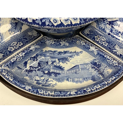 1190 - A 19th century Ridgways supper set on tray, transfer printed in the Asterley Park London pattern, wi... 