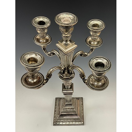 228 - A large Dutch 835 silver five-light two section candelabra, screw off top with embossed beaded and g... 