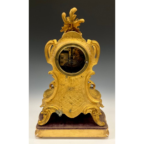 1715 - A 19th century French Ormolu and porcelain mantel clock, floral dial, Roman numerals, above landscap... 