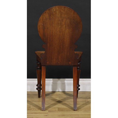 2126 - A pair of Victorian mahogany hall chairs, 88cm high, 44cm wide, 36cm deep, c.1860