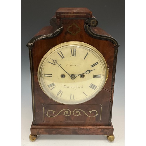 1722 - A George III mahogany brass inlaid mahogany bracket clock, cream dial signed S Birley, Birmingham, b... 