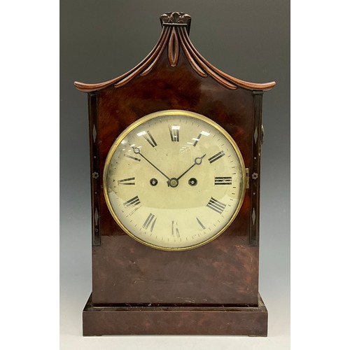 1721 - A George III mahogany bracket clock, cream dial, bold Roman numarals, eight day two train fusee bell... 