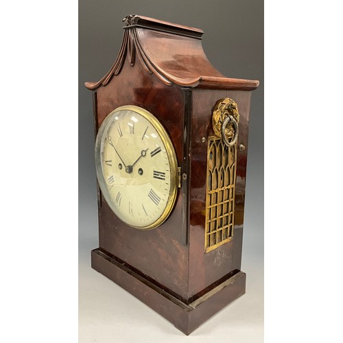 1721 - A George III mahogany bracket clock, cream dial, bold Roman numarals, eight day two train fusee bell... 