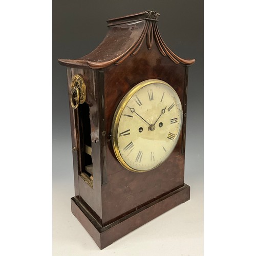 1721 - A George III mahogany bracket clock, cream dial, bold Roman numarals, eight day two train fusee bell... 