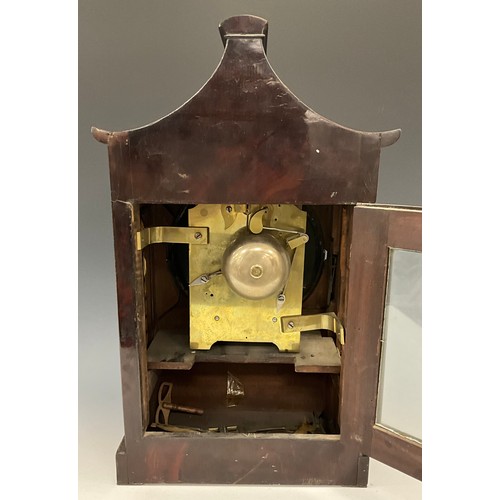 1721 - A George III mahogany bracket clock, cream dial, bold Roman numarals, eight day two train fusee bell... 