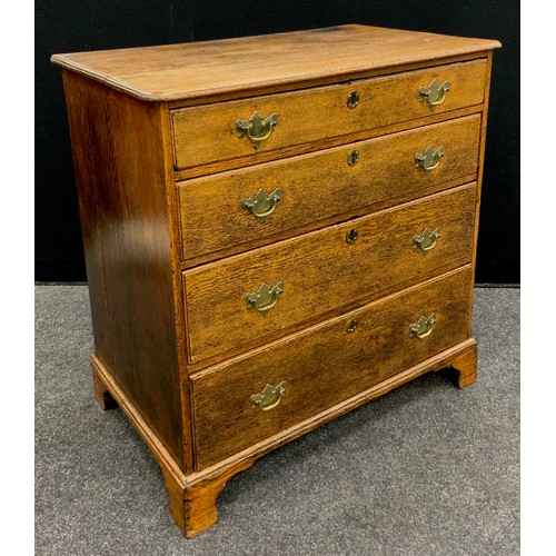 1899 - A George III oak small chest of four graduated long drawers, bracket feet, 82.5cm high, 80.5cm wide,... 