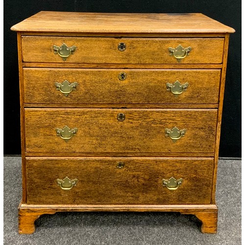 1899 - A George III oak small chest of four graduated long drawers, bracket feet, 82.5cm high, 80.5cm wide,... 