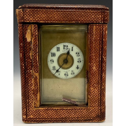 1980 - An early 20th century H Graves, Birmingham, carriage clock timepiece, shaped folding handle, 14.5cm ... 