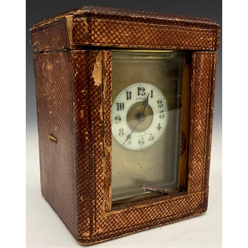 1980 - An early 20th century H Graves, Birmingham, carriage clock timepiece, shaped folding handle, 14.5cm ... 