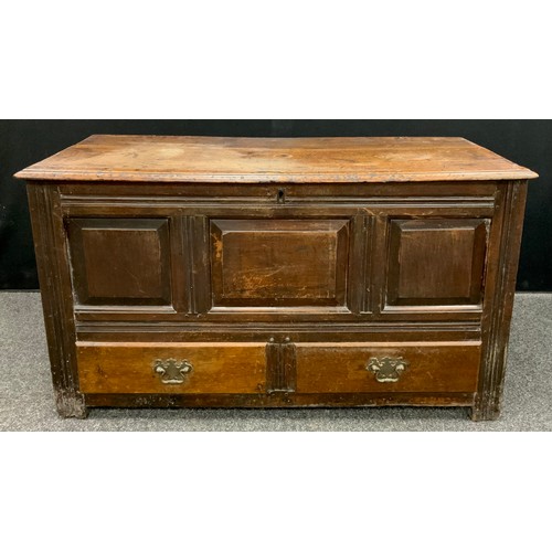 1915 - An 18th century oak Lancashire chest, 67.5cm high, 120cm wide, 49.5cm deep