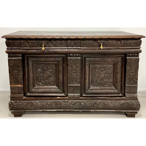 1621 - A Victorian Jacobean Revival carved oak sideboard, 96.5cm high, 156cm wide, 67cm deep