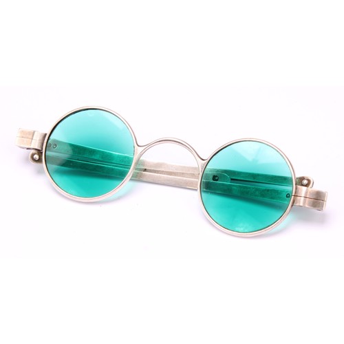 1498 - A pair of George III silver jeweller's magnifying glasses, circular green tinted lenses, 11cm wide, ... 