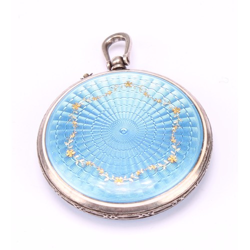 605 - A late 19th century Continental silver and turquoise blue engine turned enamel miniature pocket watc... 