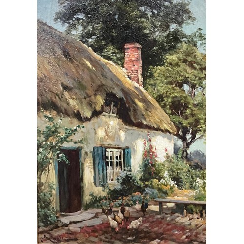 928 - Arthur William Redgate (1860-1906)
Chickens by the door of the Old Thatched Cottage
signed, oil on b... 