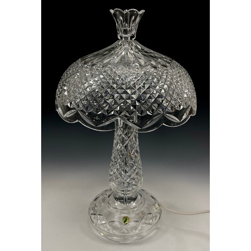 1378 - Waterford Crystal Achillbeg mushroom lamp, lattice cut decoration,  48cm high, boxed