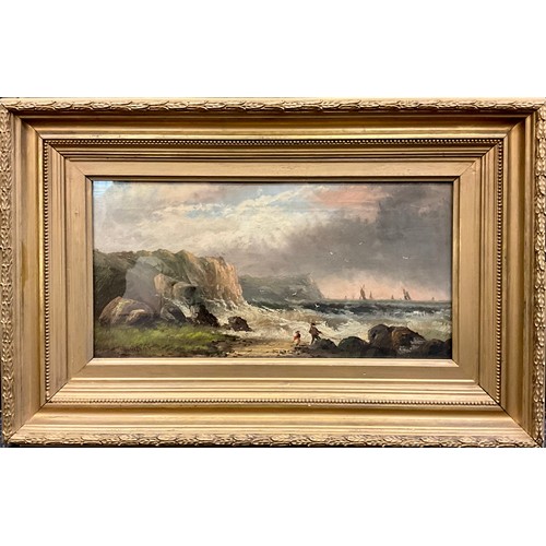 1016 - English school (19th century)
A Stormy Coastline
indistinctly signed, oil on canvas, 20.5cm x 40.5cm