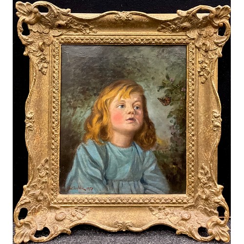 799 - A. W. Reddie (Victorian School)
Portrait of a Young Girl watching a Butterfly
signed, dated 1879, oi... 