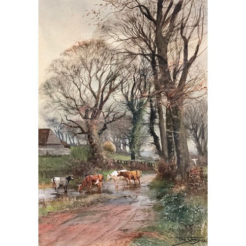 785 - Henry Charles Fox (1855-1929) 
A Flooded Lane, with Cattle 
signed, dated 1912, watercolour, 56cm x ... 