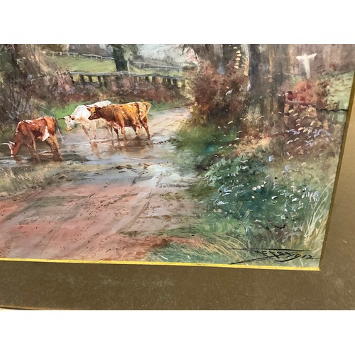 785 - Henry Charles Fox (1855-1929) 
A Flooded Lane, with Cattle 
signed, dated 1912, watercolour, 56cm x ... 