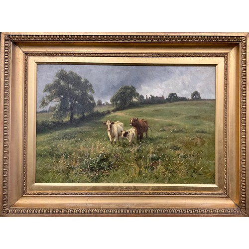 926 - Arthur William Redgate (1860-1906) 
Hemington, Cows with calf
signed, oil on canvas, 50.5cm x 76.5cm