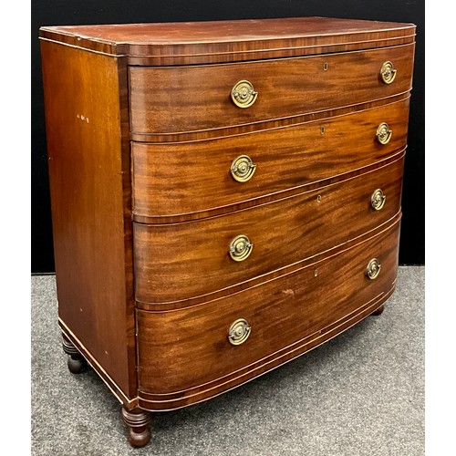 2133 - A Regency mahogany bow-front chest of four graduated long drawers, 106.5cm high, 108cm wide, 56.5cm ... 