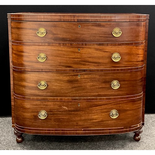 2133 - A Regency mahogany bow-front chest of four graduated long drawers, 106.5cm high, 108cm wide, 56.5cm ... 