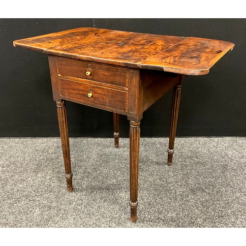 2130 - A Regency flame mahogany Pembroke table, having a pair of drawers to the front frieze, the upper-mos... 