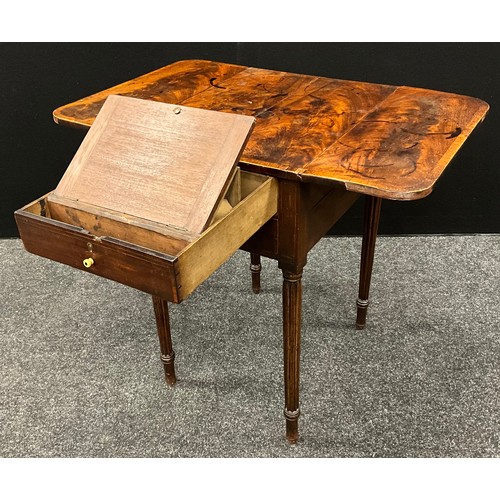 2130 - A Regency flame mahogany Pembroke table, having a pair of drawers to the front frieze, the upper-mos... 