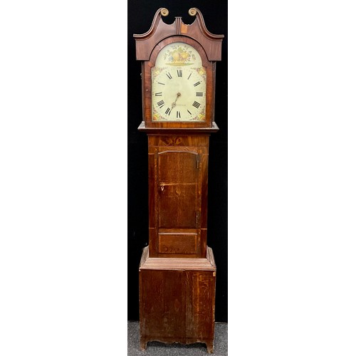 1742 - A 19th century mahogany and oak cased 30 hour longcase clock, painted dial with basket of fruit with... 