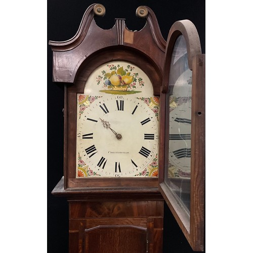 1742 - A 19th century mahogany and oak cased 30 hour longcase clock, painted dial with basket of fruit with... 