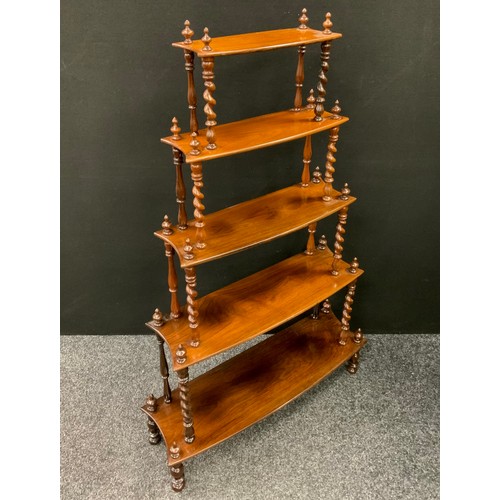 1786 - A Victorian Rosewood five tier What-not, slightly bowed front with turned finials and barley-twist s... 