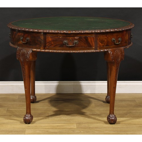 1684 - A George III Revival mahogany rent or library centre table, possibly Irish, circular top with gadroo... 