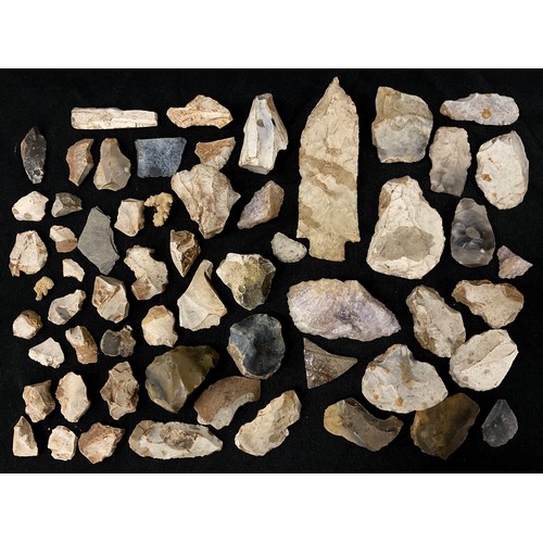 1998 - Prehistoric Stone Age Flint tools and fragments  including Skin scraper, Arrow head, tools, fragment... 