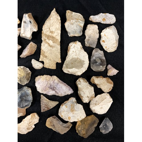 1998 - Prehistoric Stone Age Flint tools and fragments  including Skin scraper, Arrow head, tools, fragment... 