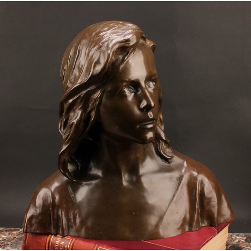 1962 - François-Raoul Larche (French 1860 - 1912), dark patinated bronze bust, a young Jesus, signed in the... 