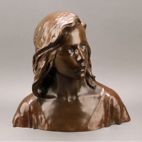 1962 - François-Raoul Larche (French 1860 - 1912), dark patinated bronze bust, a young Jesus, signed in the... 