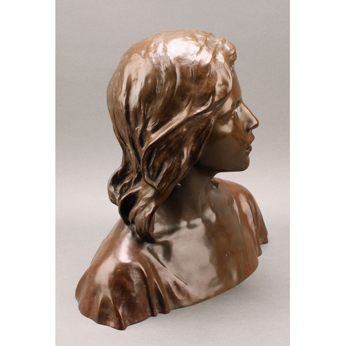 1962 - François-Raoul Larche (French 1860 - 1912), dark patinated bronze bust, a young Jesus, signed in the... 