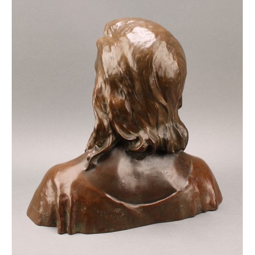 1962 - François-Raoul Larche (French 1860 - 1912), dark patinated bronze bust, a young Jesus, signed in the... 