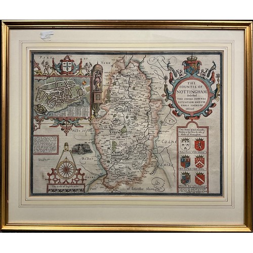 2022 - John Speed (1552-1629), A map of ‘The Countie of Nottingham, defribed the Shire Townes, situation, a... 