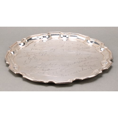 481 - An Elizabeth II silver shaped circular salver, presented to George Howell, 