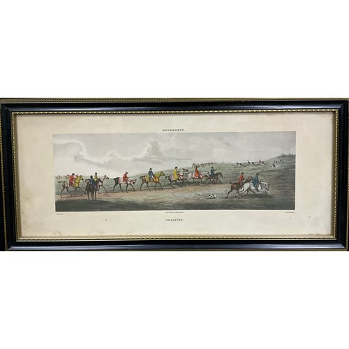 860 - Thomas Sutherland, after, a set of four Horse Racing scenes, coloured engravings, 28.5cm x 63cm over... 