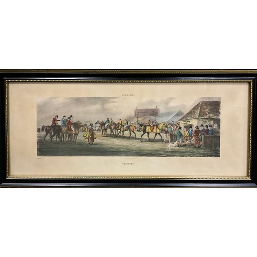 860 - Thomas Sutherland, after, a set of four Horse Racing scenes, coloured engravings, 28.5cm x 63cm over... 